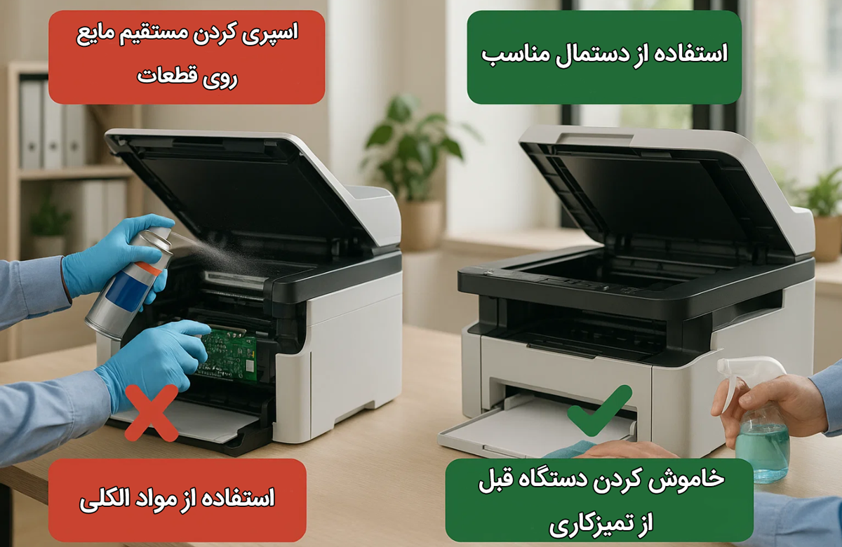 اشتباهات رایج در تمیز کردن دستگاه‌های اداری و راه‌های جلوگیری از آن