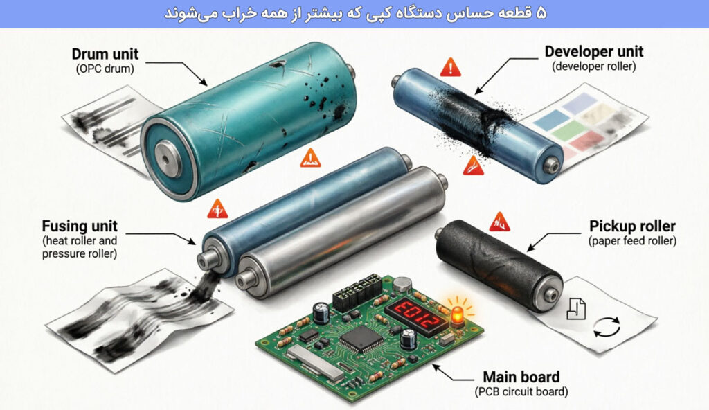۵ قطعه حساس دستگاه کپی که بیشتر از همه خراب می‌شوند