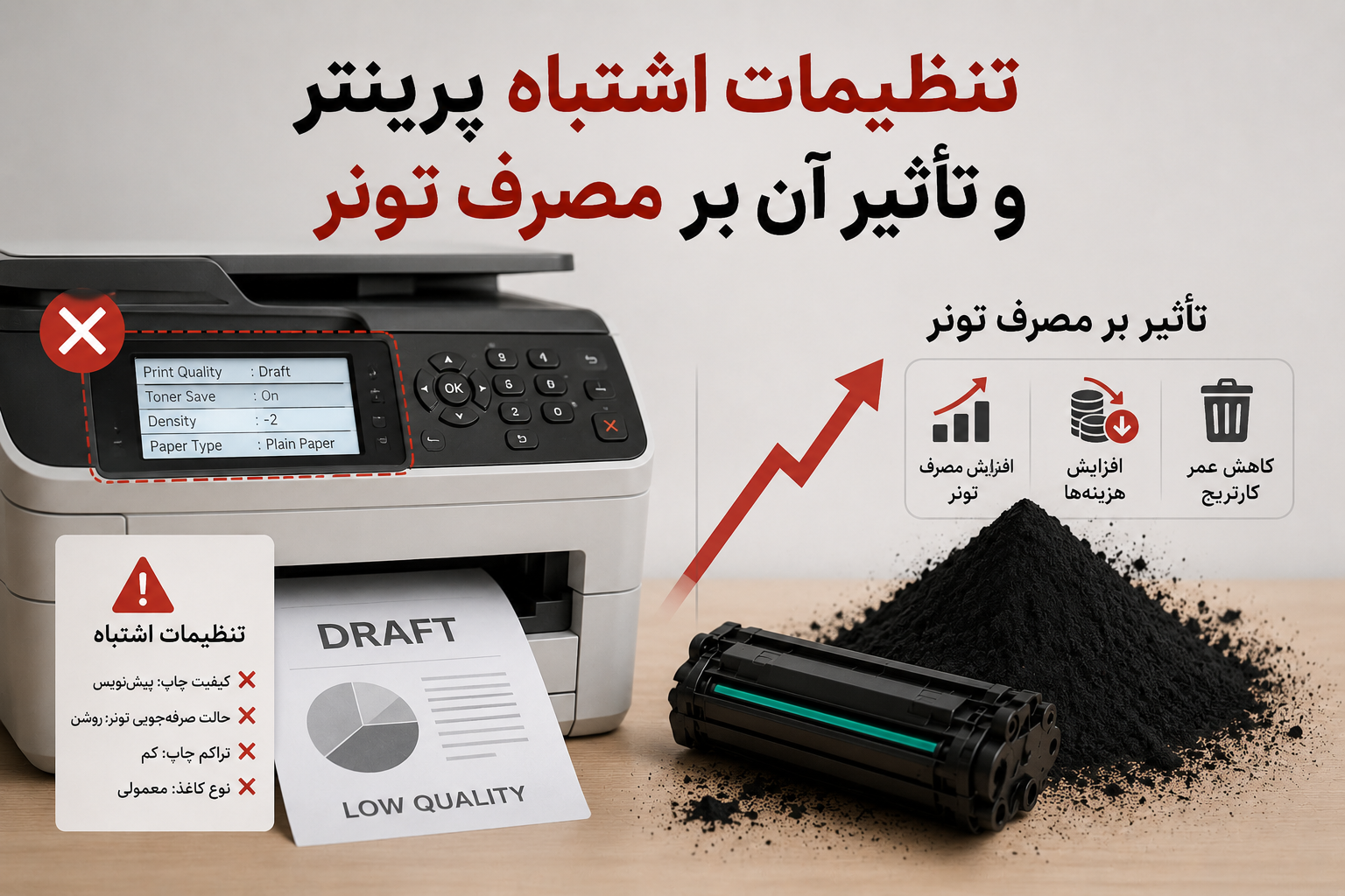 تنظیمات اشتباه پرینتر و تأثیر آن بر مصرف تونر