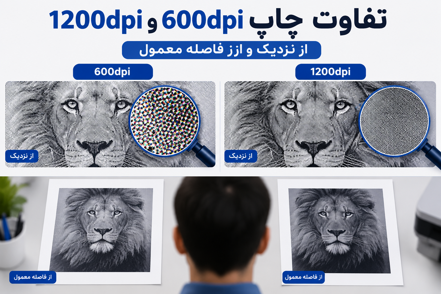 تفاوت چاپ 600dpi و 1200dpi از نزدیک و از فاصله معمول