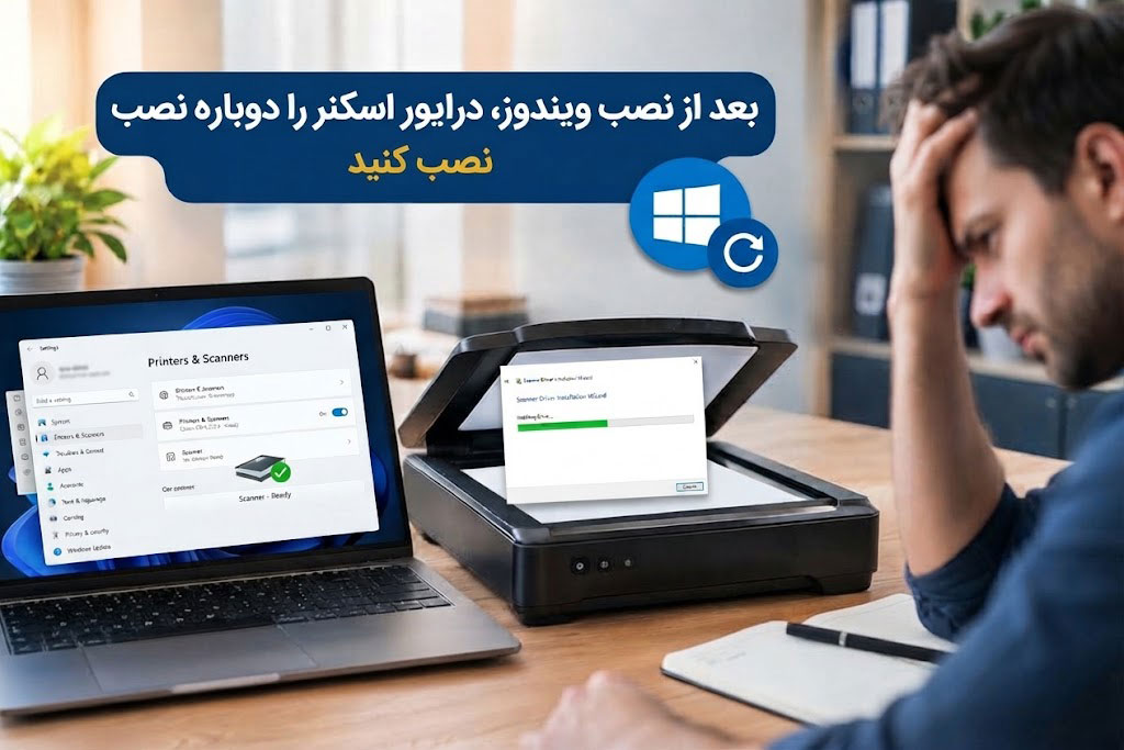 بعد از نصب ویندوز، درایور اسکنر را دوباره نصب کنید