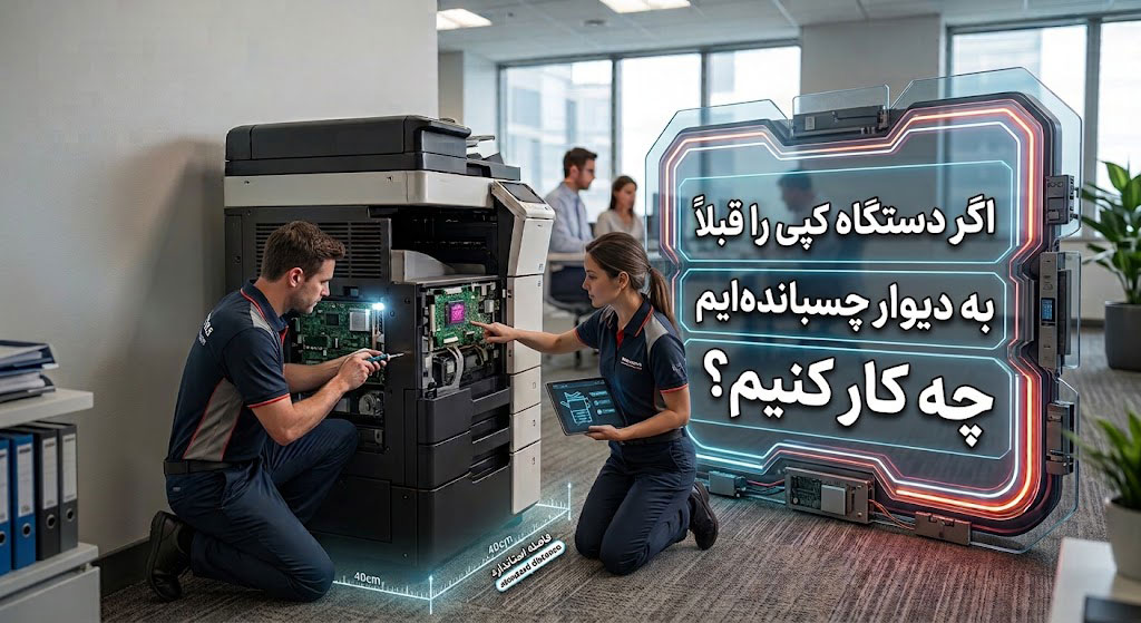 اگر دستگاه کپی را قبلاً به دیوار چسبانده‌ایم چه کار کنیم؟