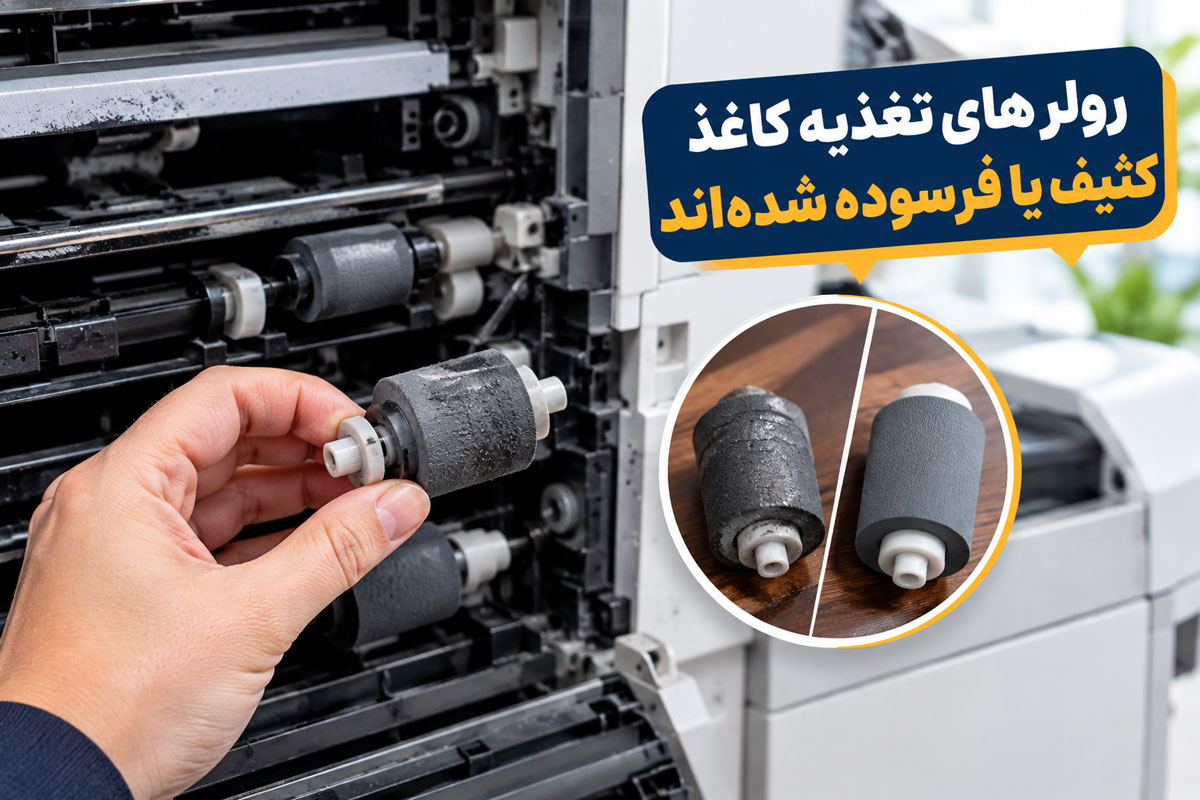 رولرهای تغذیه کاغذ کثیف یا فرسوده شده‌اند